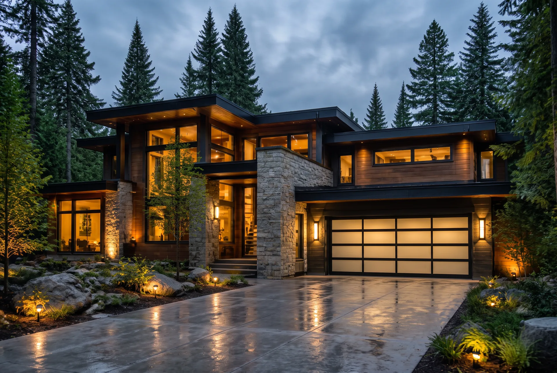 Modern smart home interior with integrated lighting and automation