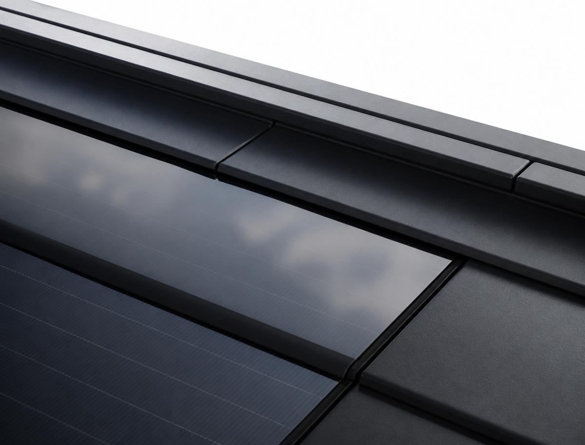 Close-up of integrated solar roof tiles